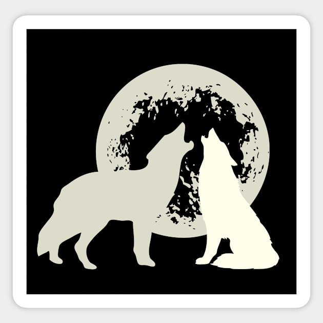 Howling wolves moonlit silhouette Sticker by LukjanovArt